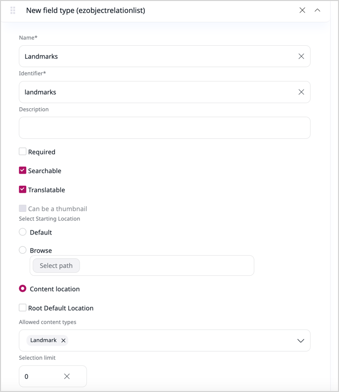 Adding a relation between the Ride and the Landmark using Content Relations (multiple) Adding Landmarks to the Ride content type